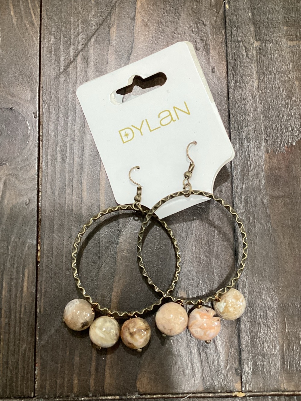 dylan Gold-Tone‎ Textured Hoop Earrings with Marble Beige Beads